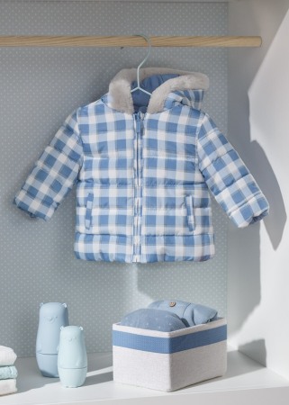 Geci /Salopeta iarna bebe - Geaca bebe baiat, reversibila, carouri, blue