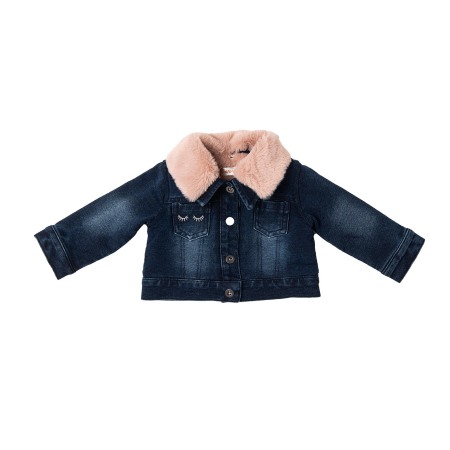 Geci iarna/Veste - Geaca fete denim strech cu blanita roz, Babybol