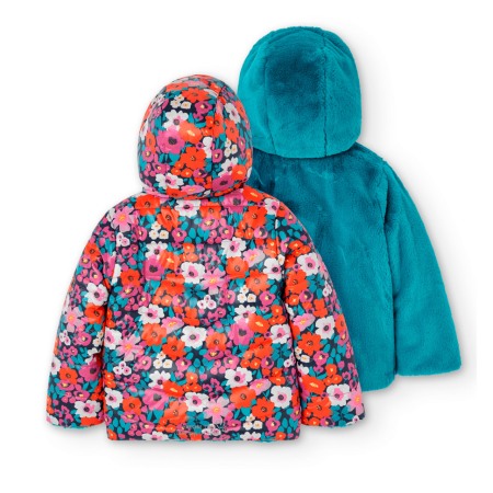 Geaca fete reversibila, blanita, imprimeu floral, turcoaz, Boboli [3]