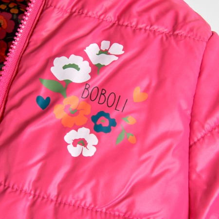 Geaca fete reversibila, imprimeu floral, fucsia, Boboli [5]