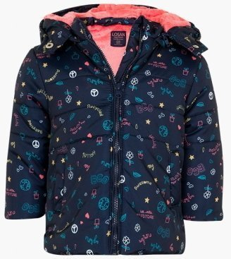 Geci/Salopeta zapada - Geaca fetite 3-24 luni, captuseala blanita roz, imprimeu grafic, navy, brand Losan