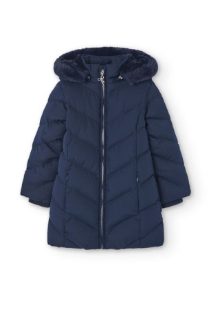 Geci iarna/Veste - Geaca lunga fete 4-16 ani, gluga detasabila cu blanita, albastru sidefat, Boboli