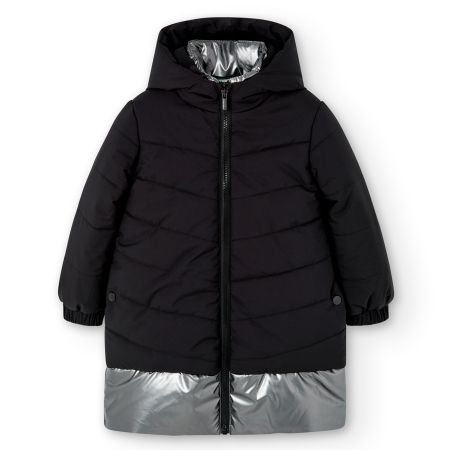 Geaca neagra fete 4-14 ani, material impermeabil, gluga, brand Boboli