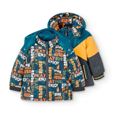 Geci iarna/Veste - Geaca reversibila baieti 1-8 ani, thermo, imprimeu text, Boboli
