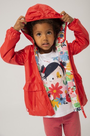 Geaca reversibila fetite cu gluga, rosie, Boboli [2]