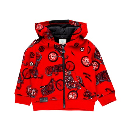 Hanorace/Jachete jersey - Hanorac bumbac cu gluga baiat, imprimeu motociclete, rosu, Boboli