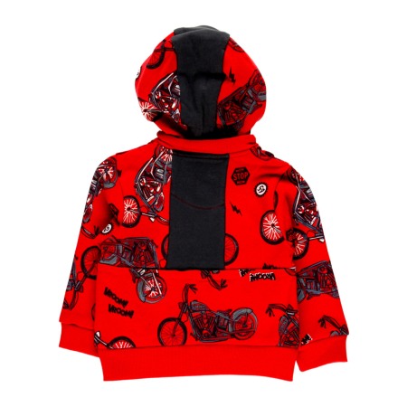 Hanorac bumbac cu gluga baiat, imprimeu motociclete, rosu, Boboli [6]