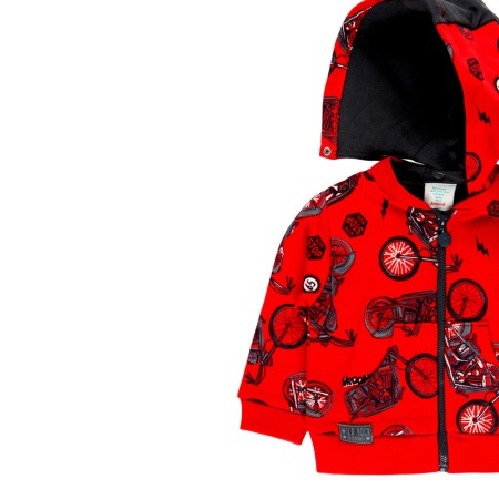 Hanorac bumbac cu gluga baiat, imprimeu motociclete, rosu, Boboli [2]
