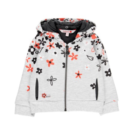 Fete/Baieti 2- 16 ani - Hanorac bumbac fete cu gluga, imprimeu flori, gri, Boboli