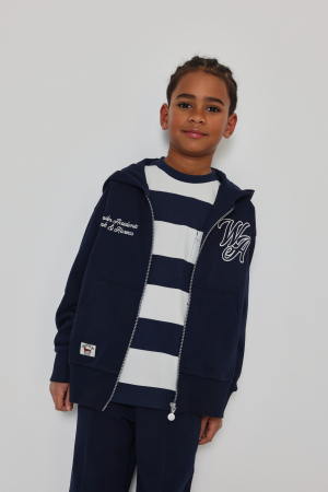 Trening / Pantaloni sport - Hanorac cu gluga baieti, bumbac better cotton, broderie text, navy, brand Boboli