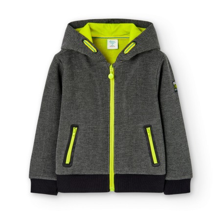Hanorace/Jachete - Hanorac cu gluga baieti, gri cu verde fistic, Boboli