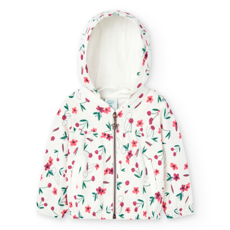 Hanorace/Jachete jersey - Hanorac fetite 1-8 ani cu gluga detasabila, bumbac oeko tex, imprimeu floral, brand Boboli