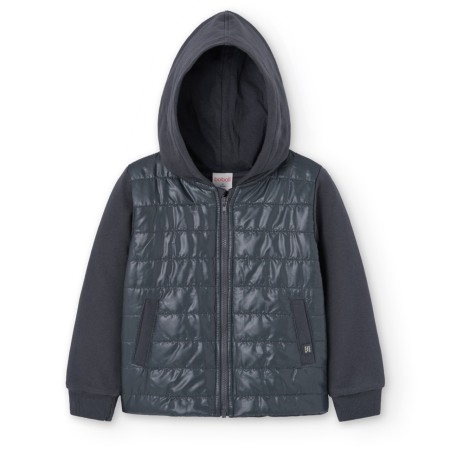 Jacheta fete fleece cu gluga, vatuita, bumbac, gri, brand Boboli [3]
