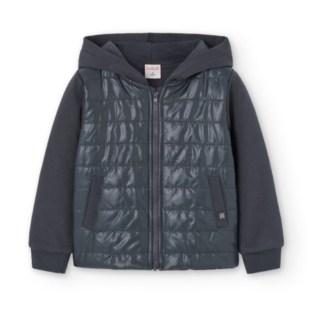 Geci/Jachete primavara - Jacheta fete fleece cu gluga, vatuita, bumbac, gri, brand Boboli