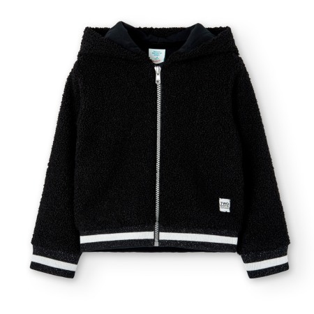 Geci iarna/Veste - Jacheta fete vatuita cu gluga, aspect carliontat, neagra, Boboli