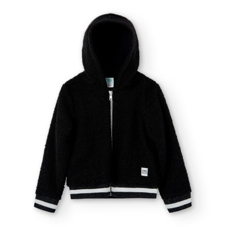 Jacheta fete vatuita cu gluga, aspect carliontat, neagra, Boboli [5]