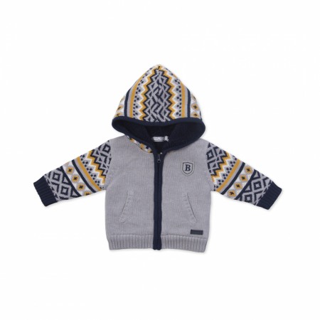 Baieti - Jacheta tricot baieti imblanita gri Babybol