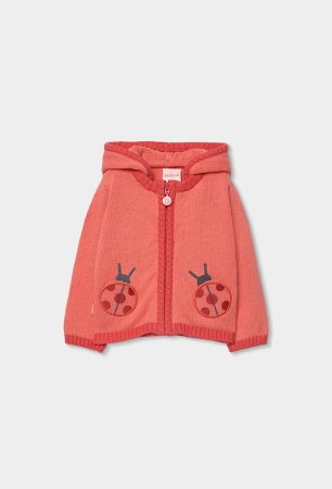 Jacheta tricot bebe fetita, gluga detasabila, model gargarita, rosu, brand Boboli [0]