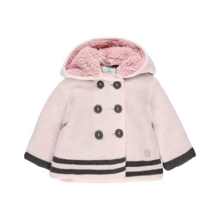 Haina blana/Paltoane - Jacheta tricot imblanita fete, roz , gluga detasabila, Boboli