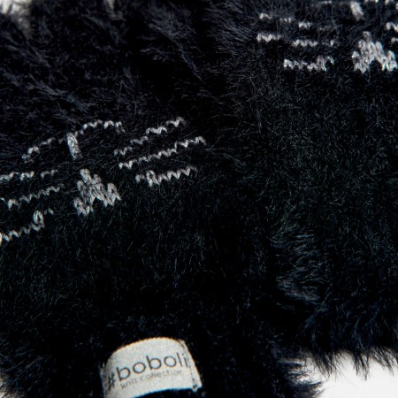 Manusi cu degete tricot fete, broderie mustati pisica, negre, Boboli [2]