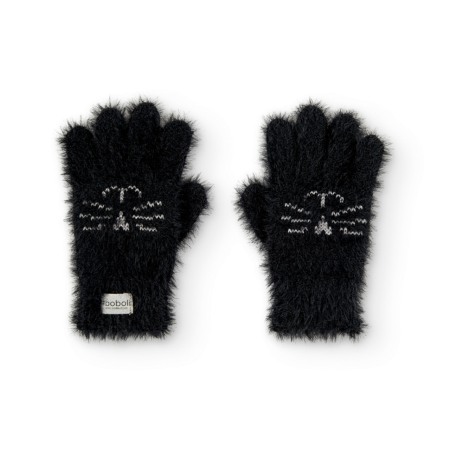 Fete/Baieti 2- 16 ani - Manusi cu degete tricot fete, broderie mustati pisica, negre, Boboli