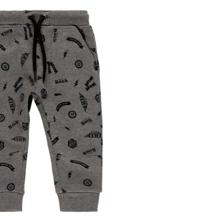 Pantalon trening vatuit baiat, bumbac, gri cu imprimeu text, Boboli [2]