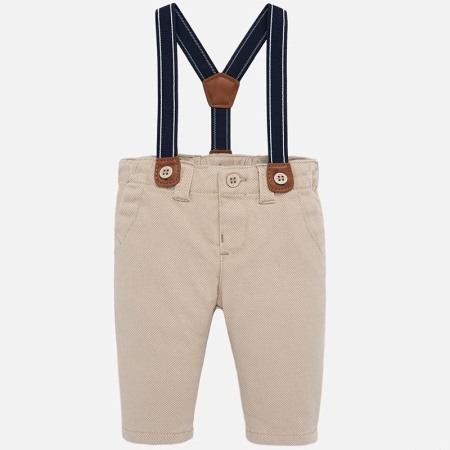 Pantaloni captusiti cu bretele bebe baiat, bej [0]
