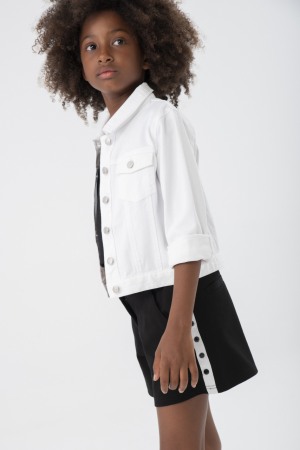 Sorturi/pantaloni scurti - Pantaloni eleganti fete, scurti,negri cu banda alba, BOBOLI