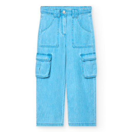 Blugi/Pantaloni lungi - Pantaloni fete denim, model tip cargo, blue, brand Boboli