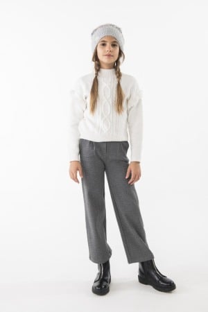 Fete/Baieti 2- 16 ani - Pantaloni fete evazati, flanel, gri, Boboli