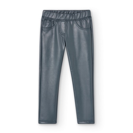 Fete - Pantaloni fete piele ecologica, tip colant, vatuit, gri, Boboli