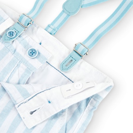 Pantaloni scurti baieti cu bretele, in, alb cu dungi bleu, Boboli [2]