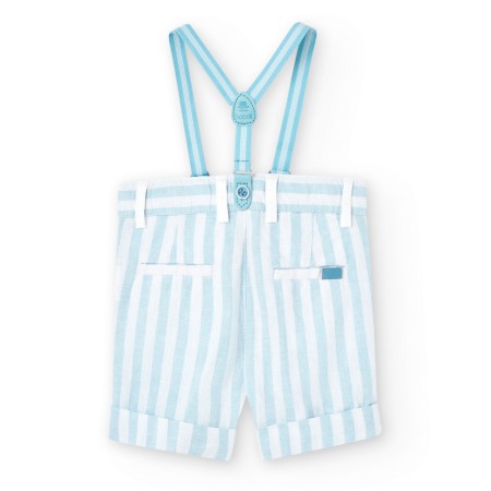 Pantaloni scurti baieti cu bretele, in, alb cu dungi bleu, Boboli [1]