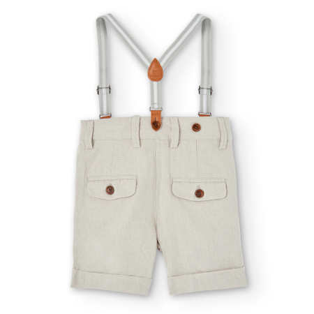 Pantaloni scurti bebe baiat cu bretele, in, bej, brand Boboli [1]