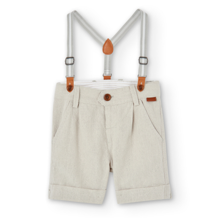 Pantaloni scurti/lungi - Pantaloni scurti bebe baiat cu bretele, in, bej, brand Boboli