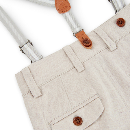 Pantaloni scurti bebe baiat cu bretele, in, bej, brand Boboli [2]