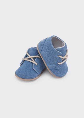 Baieti - Pantofior bebe baiat cu siret, piele, bleu, Mayoral