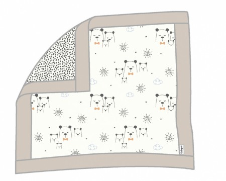 Baieti - Paturica bumbac cu 2 fete bebe baiat, imprimeu ursuleti, bej, Babybol