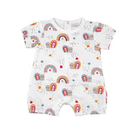 Salopeta maneca scurta - Pijama bebe fetita maneca scurta, imprimeu curcubeu multicolor, brand Babybol