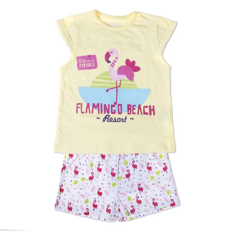 Fete/Baieti 2- 16 ani - Pijama fete2-14 ani, maneca scurta, imprimeu flamingo, Babybol