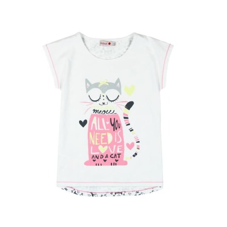 Fete - Pijama maneca scurta fete, Boboli, imprimeu pisica