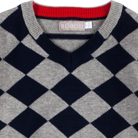 Pulover baiat en coeur, carouri, gri , Boboli [2]