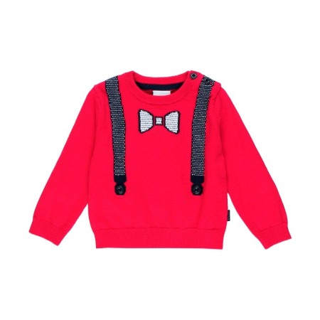 Pulovere/Jachete tricot - Pulover baiat rosu, imprimeu tesatura papion cu bretele, Boboli