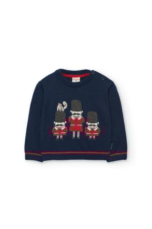 Pulovere/Jachete tricot - Pulover baiat tricot, broderie london garda, navy, brand Boboli