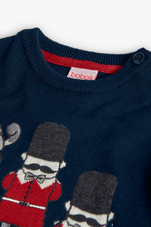 Pulover baiat tricot, broderie london garda, navy, brand Boboli [2]