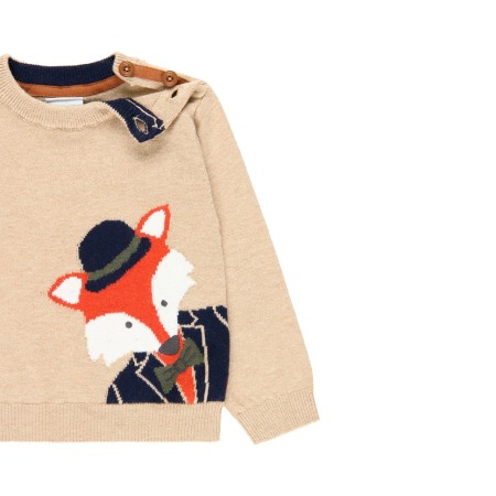Pulover baiat, tricot fin, model fox, bej, brand Boboli [2]