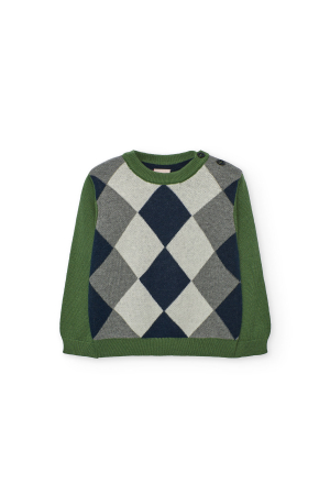 Pulovere/Jachete tricot - Pulover baieti 4-16 ani, carouri gri/verde/navy, brand Boboli