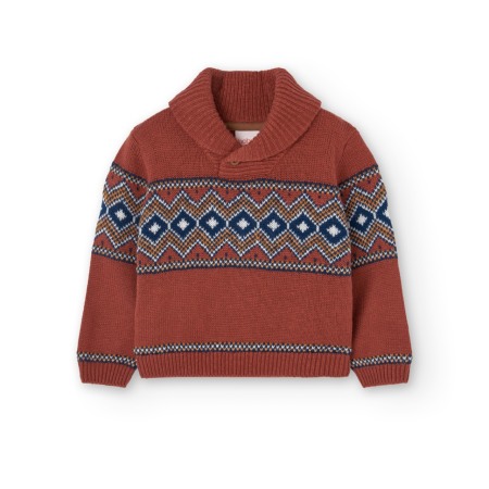 Pulovere/Jachete tricot - Pulover tricot baieti 1-8 ani, guler anchior, maro cu model, Boboli