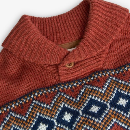 Pulover tricot baieti 1-8 ani, guler anchior, maro cu model, Boboli [2]