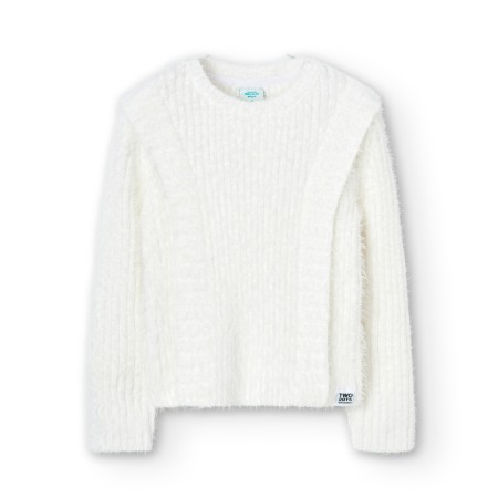 Fete/Baieti 2- 16 ani - Pulover tricot fete, alb, aspect pufos, Boboli